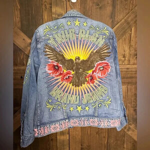 RARE True Religion Embroidered Trucker Jean Jacket Size XS